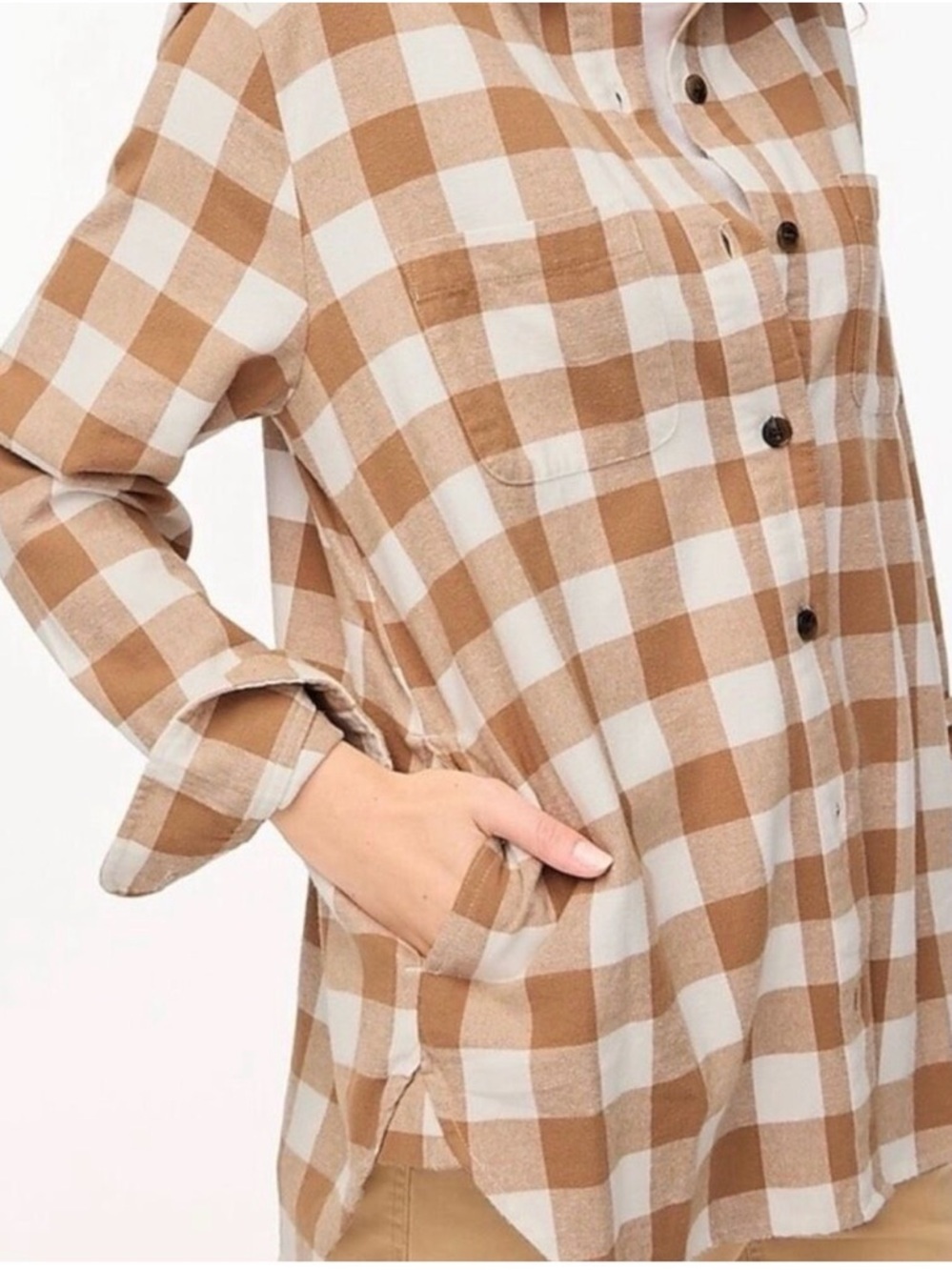 J.CREW Flannel Plaid Brown White Button-Up Shirt Women’s Size L - Picture 3 of 8